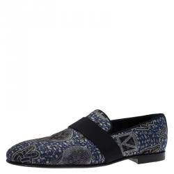 Pre Owned Louis Vuitton Blue Hot Air Balloon Embroidered Loafers Size 43