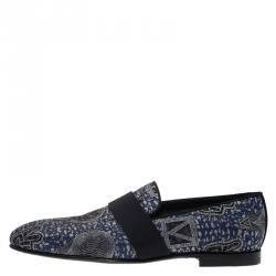 Pre Owned Louis Vuitton Blue Hot Air Balloon Embroidered Loafers Size 43
