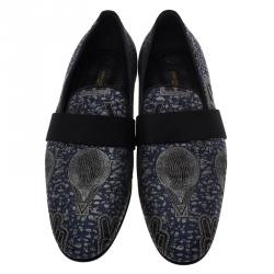 Pre Owned Louis Vuitton Blue Hot Air Balloon Embroidered Loafers Size 43