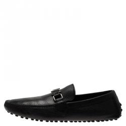 Pre Owned Louis Vuitton Black Grain Leather Driver Loafers Size 41.5