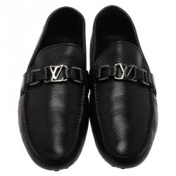 Pre Owned Louis Vuitton Black Grain Leather Driver Loafers Size 41.5
