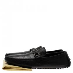 Pre Owned Louis Vuitton Black Grain Leather Driver Loafers Size 41.5
