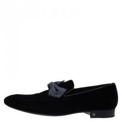 Pre Owned Louis Vuitton Blue Velvet Tuxedo Bow Loafers Size 43