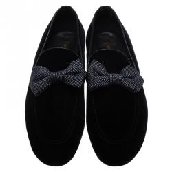 Pre Owned Louis Vuitton Blue Velvet Tuxedo Bow Loafers Size 43