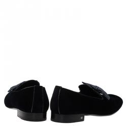 Pre Owned Louis Vuitton Blue Velvet Tuxedo Bow Loafers Size 43