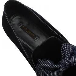 Pre Owned Louis Vuitton Blue Velvet Tuxedo Bow Loafers Size 43