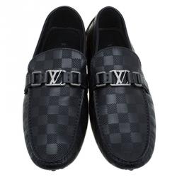 Pre Owned Louis Vuitton Black Damier Embossed Leather Hockenheim Loafers Size 42