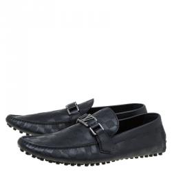 Pre Owned Louis Vuitton Black Damier Embossed Leather Hockenheim Loafers Size 42