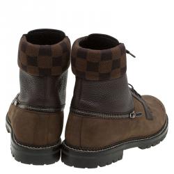  Louis Vuitton Brown Nubuck and Damier Ebene Tibet Combat Boots Size 42