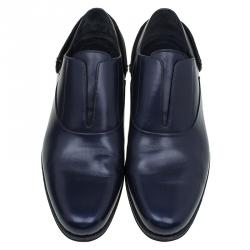 Pre Owned Louis Vuitton Navy Blue Leather Croc Trim Derby Size 44