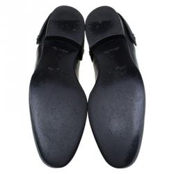 Pre Owned Louis Vuitton Navy Blue Leather Croc Trim Derby Size 44