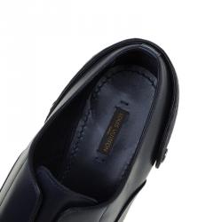 Pre Owned Louis Vuitton Navy Blue Leather Croc Trim Derby Size 44
