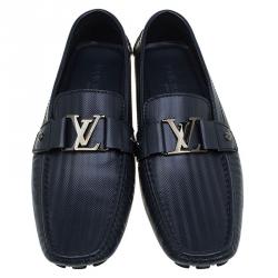 Pre Owned Louis Vuitton Glazed Black Leather Monte Carlo Loafers Size 44.5