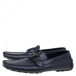 Pre Owned Louis Vuitton Glazed Black Leather Monte Carlo Loafers Size 44.5