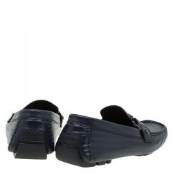Pre Owned Louis Vuitton Glazed Black Leather Monte Carlo Loafers Size 44.5