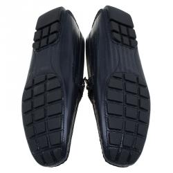 Pre Owned Louis Vuitton Glazed Black Leather Monte Carlo Loafers Size 44.5