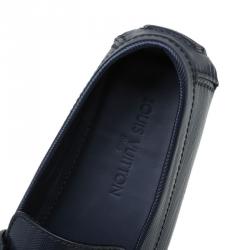Pre Owned Louis Vuitton Glazed Black Leather Monte Carlo Loafers Size 44.5