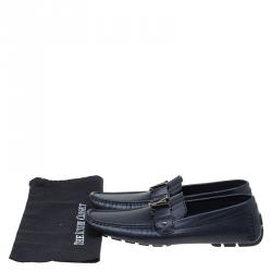 Pre Owned Louis Vuitton Glazed Black Leather Monte Carlo Loafers Size 44.5