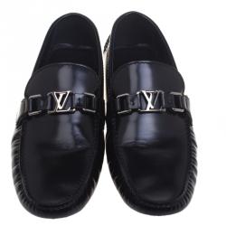 Pre Owned Louis Vuitton Black Leather Driver Loafers Size 42.5