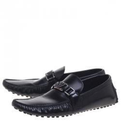 Pre Owned Louis Vuitton Black Leather Driver Loafers Size 42.5