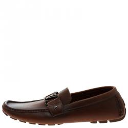 Pre Owned حذاء لوفرز لوي فيتون مونت كارلو جلد لونين بني مزدوج  مقاس 40