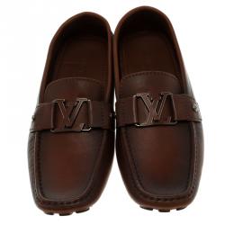 Pre Owned حذاء لوفرز لوي فيتون مونت كارلو جلد لونين بني مزدوج  مقاس 40