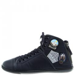 Pre Owned Louis Vuitton Dark Blue Fabric and Leather V Gaston High Top Sneakers Size 42