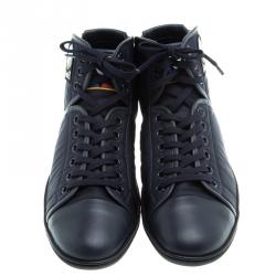 Pre Owned Louis Vuitton Dark Blue Fabric and Leather V Gaston High Top Sneakers Size 42
