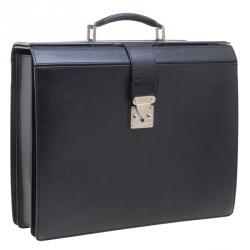 Louis Vuitton Black Taiga Leather Serviette Fermoir Briefcase 