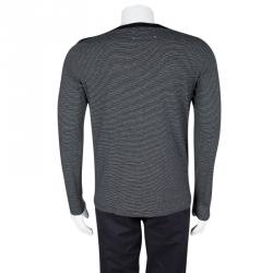 Pre Owned Maison Martin Margiela Monochrome Striped Boat Neck Long Sleeve T-Shirt M