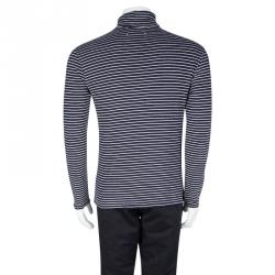Pre Owned Maison Martin Margiela Navy Blue and White Striped Knit Turtle Neck T-Shirt M