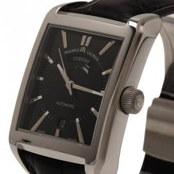 Pre Owned Maurice Lacroix Black Stainless Steel Pontos Rectangulaire Day Date Men's Wristwatch 32MM