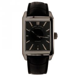 Pre Owned Maurice Lacroix Black Stainless Steel Pontos Rectangulaire Day Date Men's Wristwatch 32MM