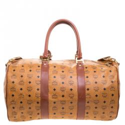 MCM Cognac Visetos Coated Canvas Stark Weekender Duffel Bag