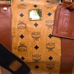 MCM Cognac Visetos Coated Canvas Stark Weekender Duffel Bag