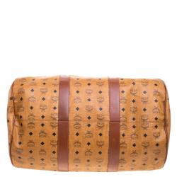 MCM Cognac Visetos Coated Canvas Stark Weekender Duffel Bag