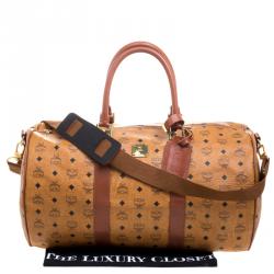 MCM Cognac Visetos Coated Canvas Stark Weekender Duffel Bag
