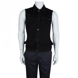 Pre Owned McQ By Alexander McQueen Black Denim Rib Detail Vest M