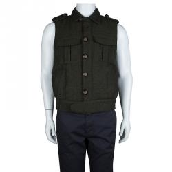 Pre Owned McQ By Alexander McQueen Olive Green Herringbone Vest M