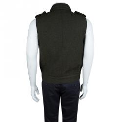 Pre Owned McQ By Alexander McQueen Olive Green Herringbone Vest M