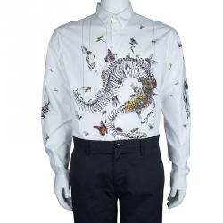 مملوكة مسبقًا McQ By Alexander McQueen White Printed Long Sleeve Buttondown Cotton Shirt XXL