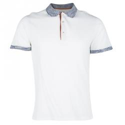 Pre Owned Missoni White Honeycomb Knit Contrast Trim Detail Polo T-Shirt M
