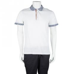 Pre Owned Missoni White Honeycomb Knit Contrast Trim Detail Polo T-Shirt M