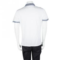 Pre Owned Missoni White Honeycomb Knit Contrast Trim Detail Polo T-Shirt M