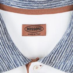 Pre Owned Missoni White Honeycomb Knit Contrast Trim Detail Polo T-Shirt M