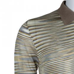 Pre Owned Missoni Multicolor Striped Knit Polo T-Shirt L