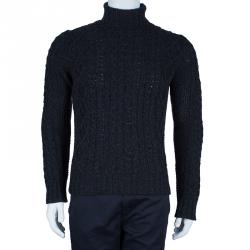 Moncler Men's Grey Turtleneck Cable-knit Pullover M