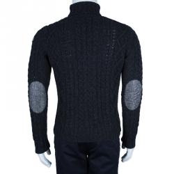 Moncler Men's Grey Turtleneck Cable-knit Pullover M