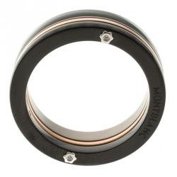 Pre Owned Montblanc The League Black Steel Titanium Rose Gold Tone Mens Band Ring Size 66