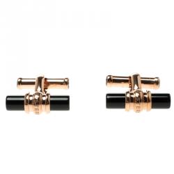 Pre Owned Montblanc Meisterstuck Rose Gold-Tone PVD Onyx Cufflinks